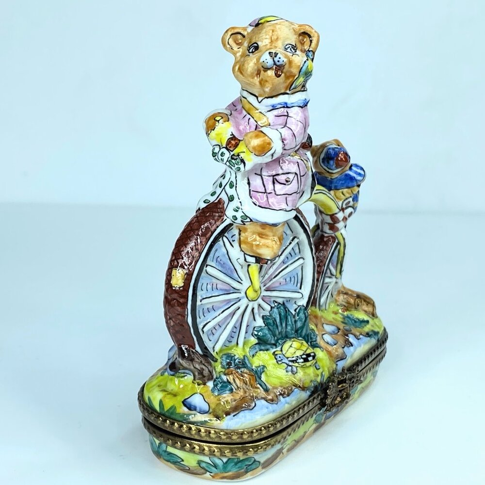 Rochard Limoges Peint main Teddy Bears on Bike A82